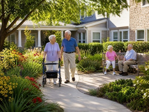 Exterior view of a modern senior living community building