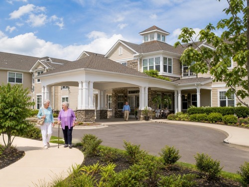 Exterior view of a senior living community building