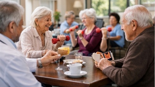 Family member speaking with a senior living staff member about memory care options